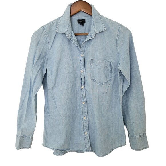 J.Crew Tops - J.Crew Factory Button-Up Chambray Shirt Signature Fit Womens Size S Long Sleeve